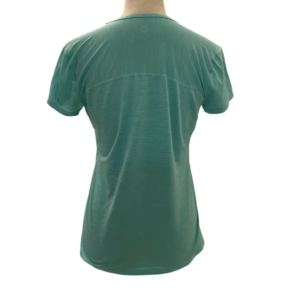 Women's Athleta Size Medium Round Neck Green Workout Short Sleeve T-Shirt Gym